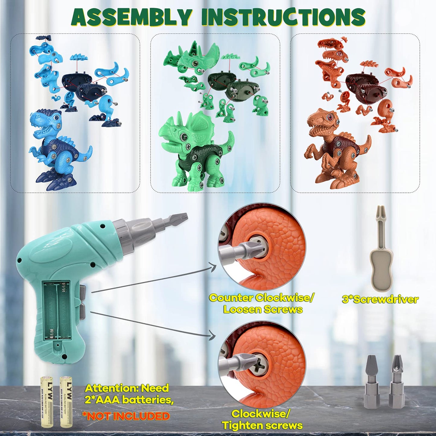 Playtrixlab® Build a Dinosaur with Electric Drill 🦖