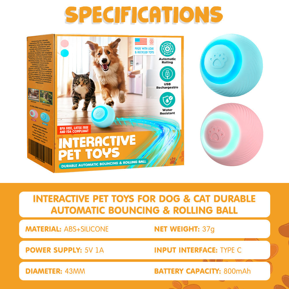 Playtrixlab® Interactive Pet Toys for Dog & Cat Durable Automatic Bouncing & Rolling Ball
