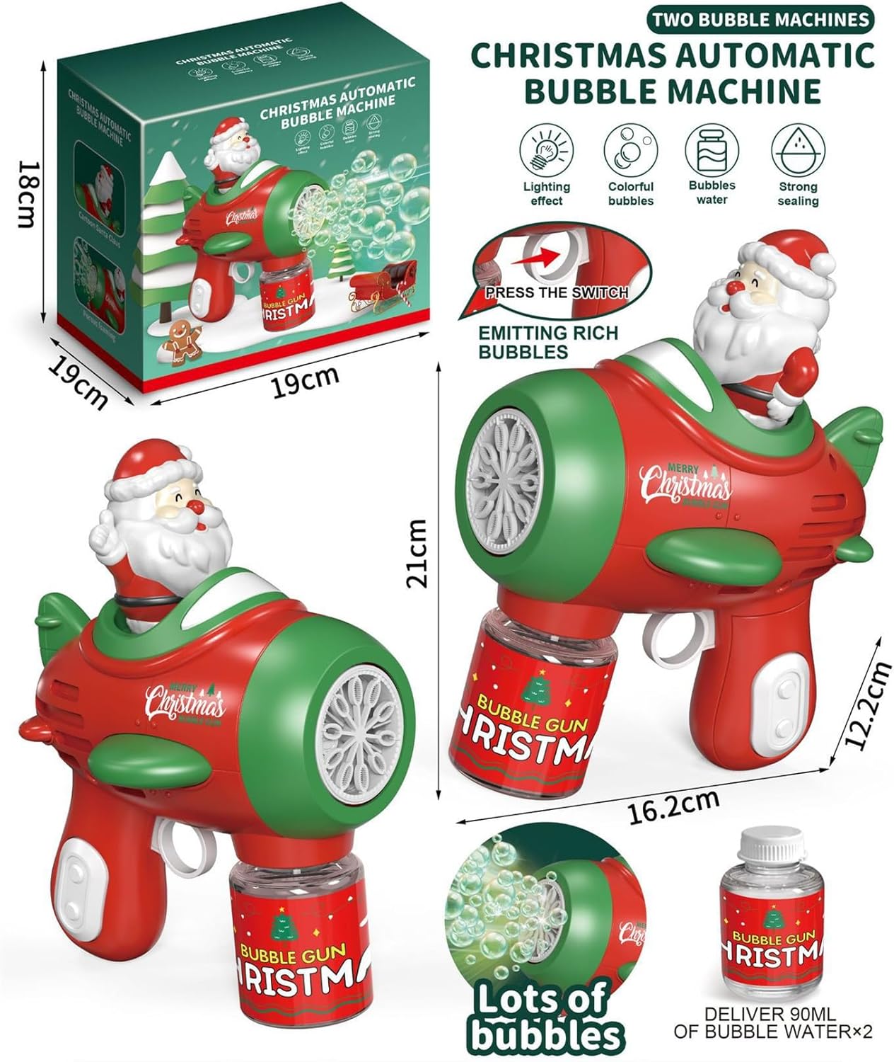 🎅Playtrixlab® Santa Claus LED Bubble Rocket☃️(Colourful Light-Up Toy for Outdoor Play and Parties)