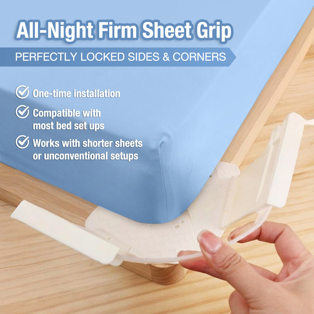 Playtrixlab® MinimalFit Firm Bed Sheet Adjustable Holders with Invisible Strips