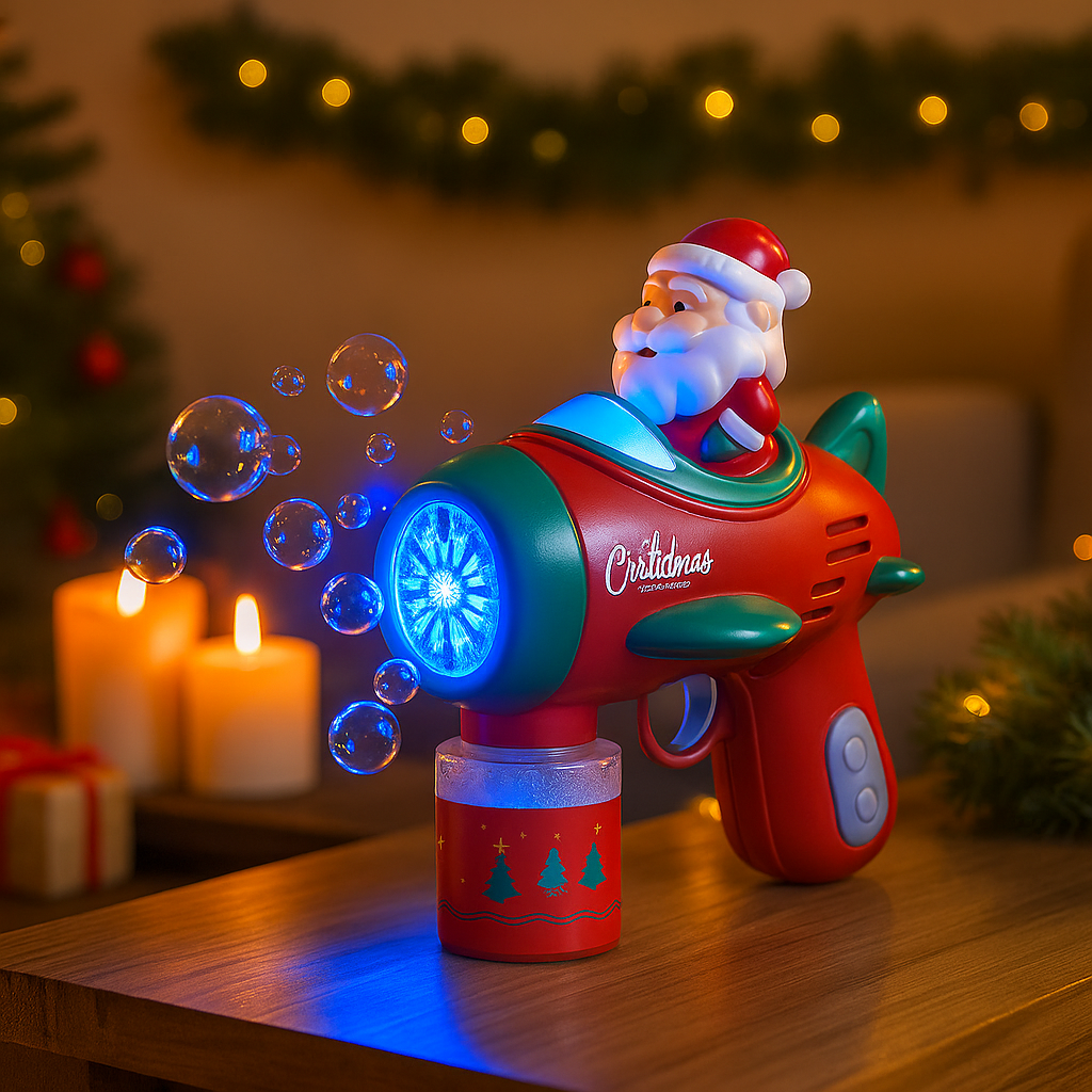 🎅Playtrixlab® Santa Claus LED Bubble Rocket☃️(Colourful Light-Up Toy for Outdoor Play and Parties)