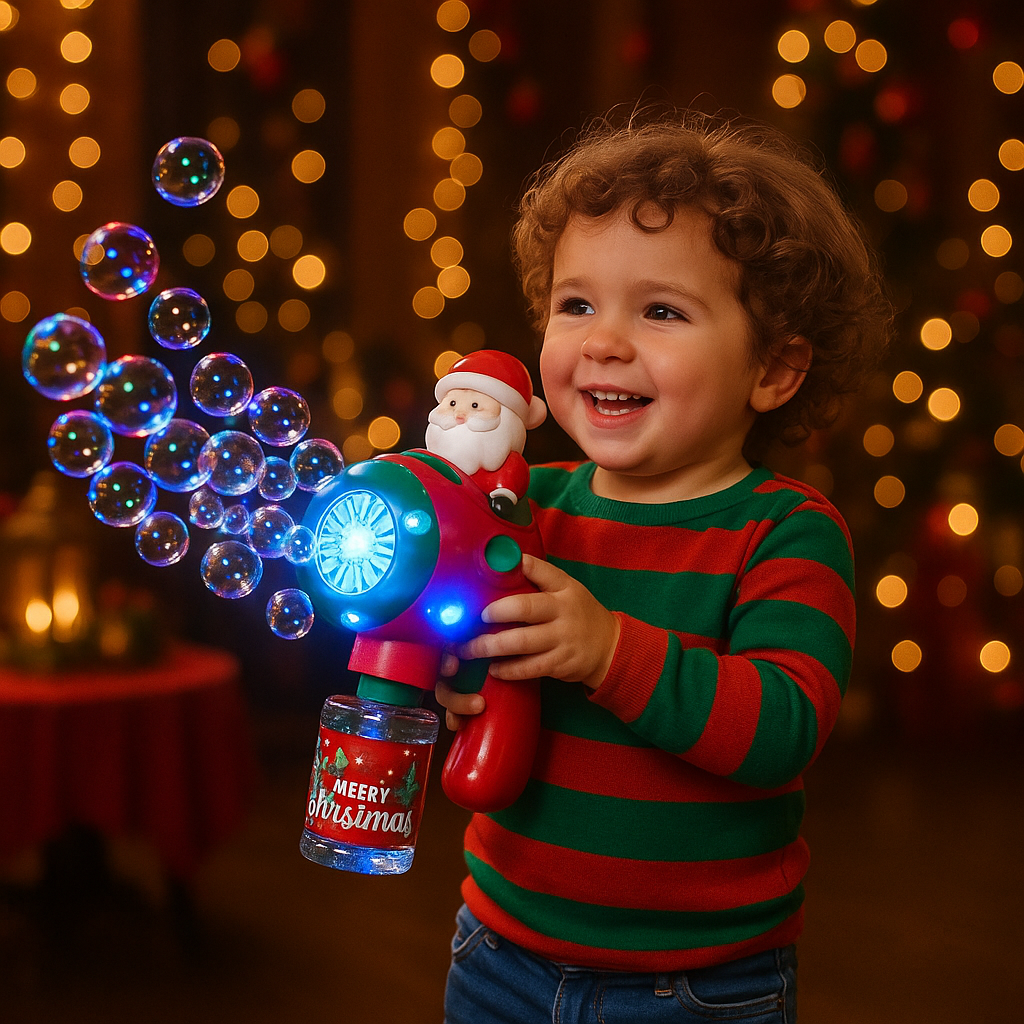 🎅Playtrixlab® Santa Claus LED Bubble Rocket☃️(Colourful Light-Up Toy for Outdoor Play and Parties)