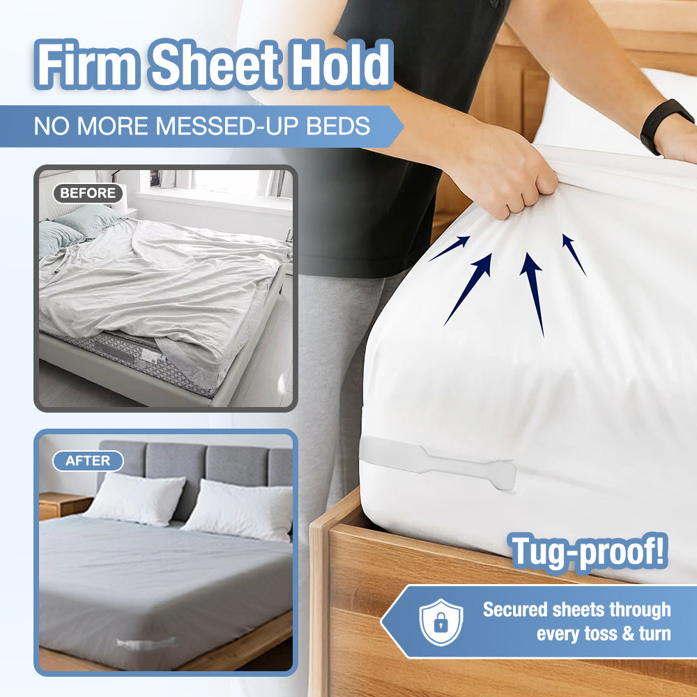 Playtrixlab® MinimalFit Firm Bed Sheet Adjustable Holders with Invisible Strips