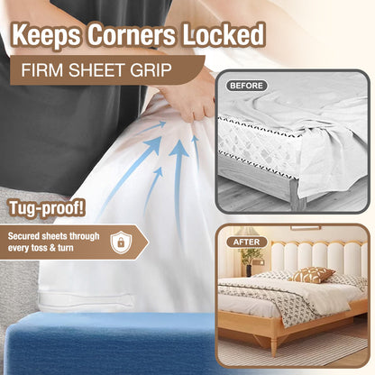 Playtrixlab® Precision Fit Bed Sheet Holders Firm Sheet Grip with White Strips