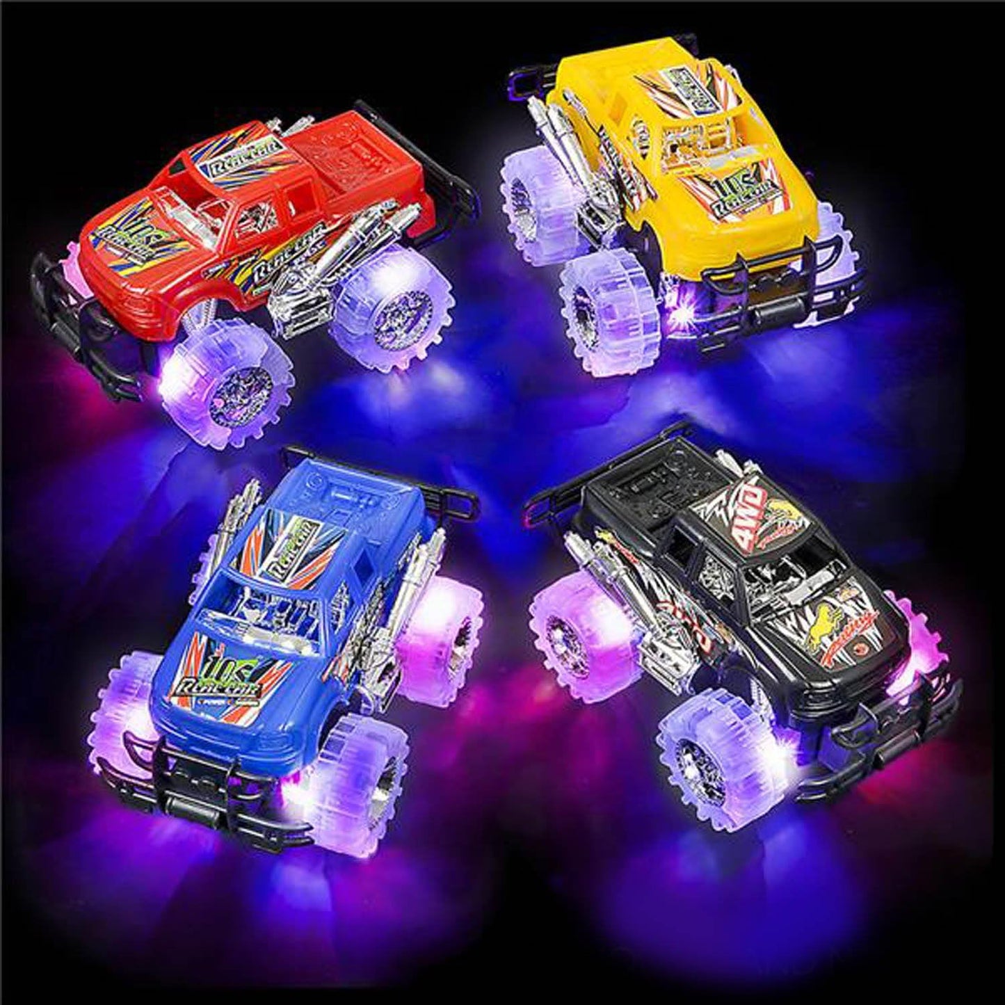 Playtrixlab® GlowCrushers Light-Up Monster Trucks🛞Friction Powered Push-and-Go Cars with LED Wheels | Ages 3+
