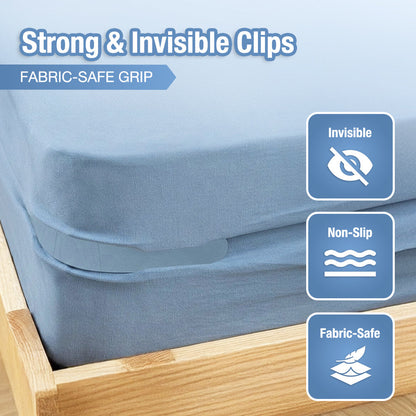 Playtrixlab® MinimalFit Firm Bed Sheet Adjustable Holders with Invisible Strips
