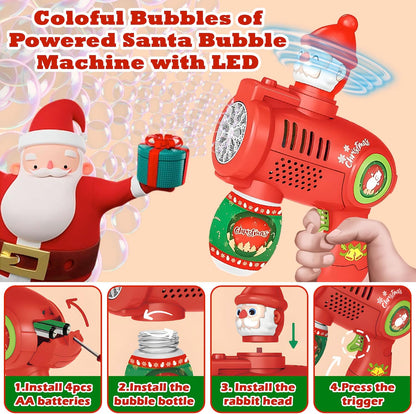🎅Playtrixlab® Santa Claus LED Bubble Rocket☃️(Colourful Light-Up Toy for Outdoor Play and Parties)