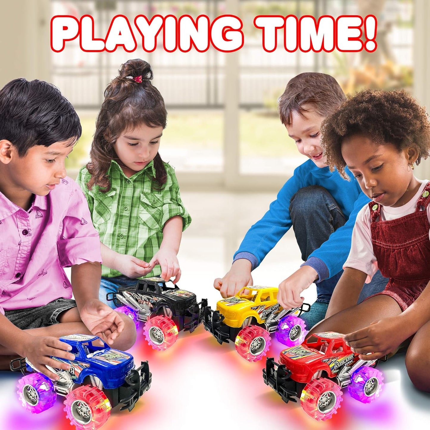 Playtrixlab® GlowCrushers Light-Up Monster Trucks🛞Friction Powered Push-and-Go Cars with LED Wheels | Ages 3+