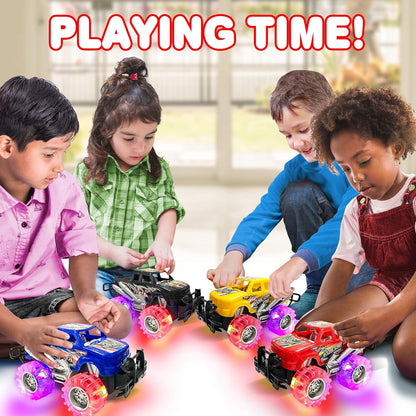 Playtrixlab® GlowCrushers Light-Up Monster Trucks🛞Friction Powered Push-and-Go Cars with LED Wheels | Ages 3+