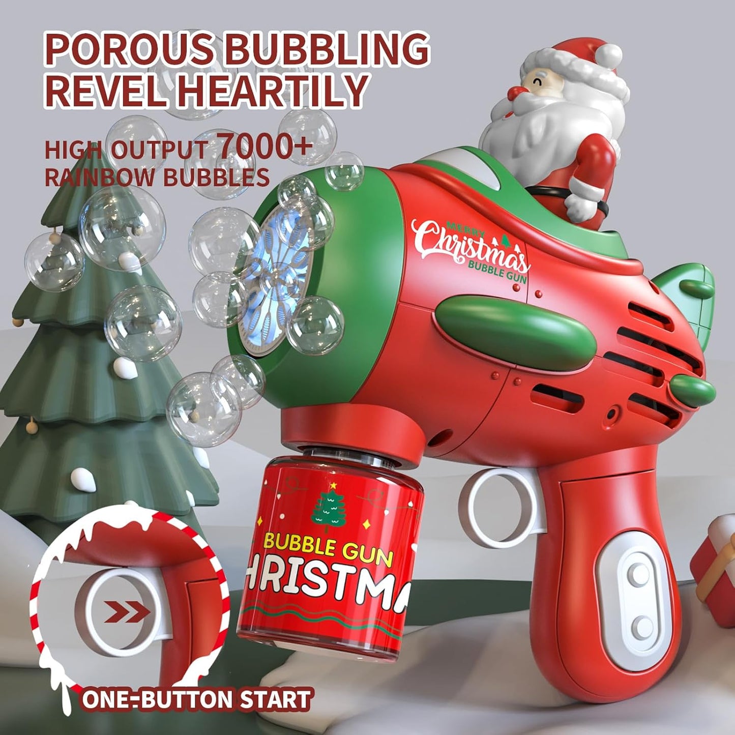 🎅Playtrixlab® Santa Claus LED Bubble Rocket☃️(Colourful Light-Up Toy for Outdoor Play and Parties)