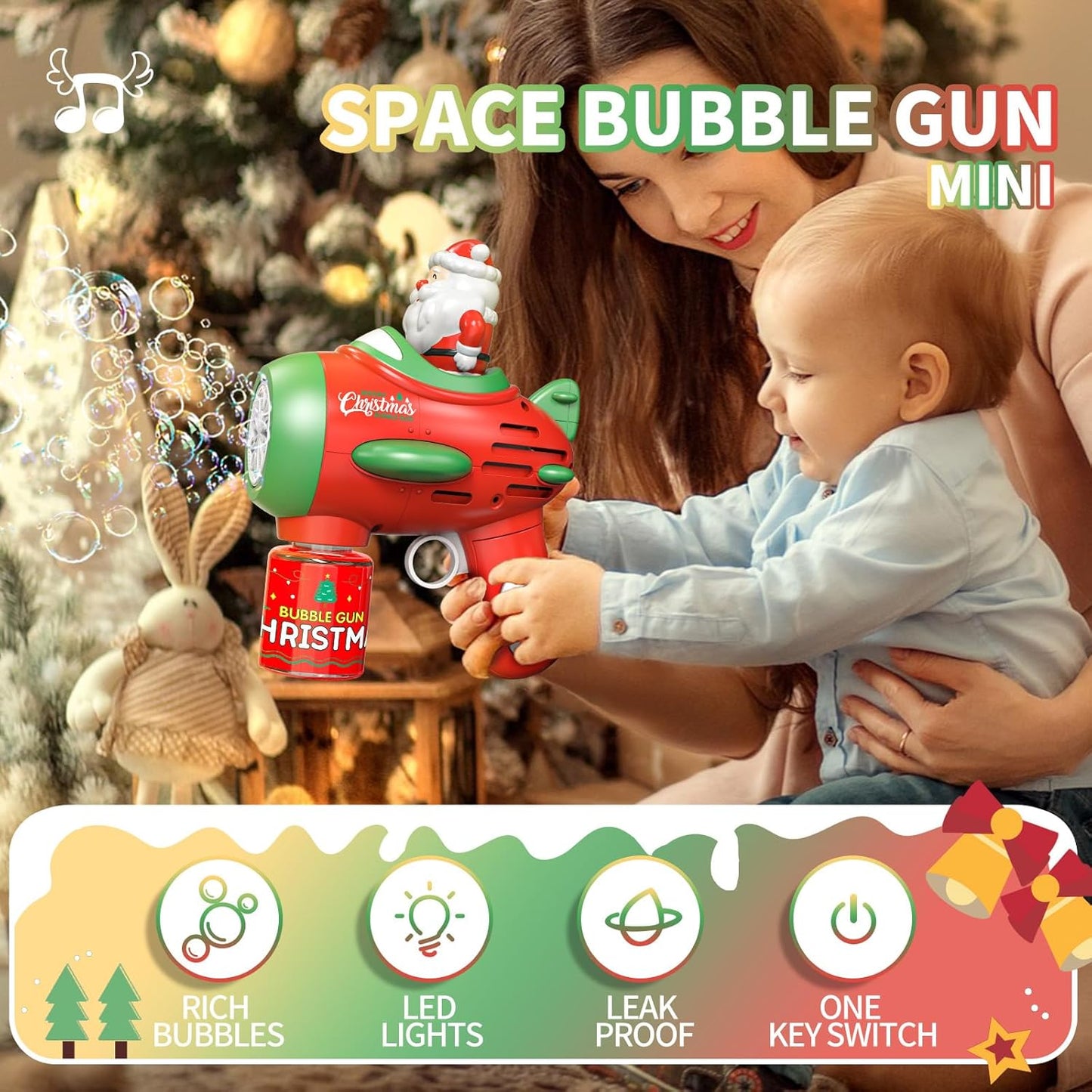🎅Playtrixlab® Santa Claus LED Bubble Rocket☃️(Colourful Light-Up Toy for Outdoor Play and Parties)