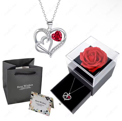 Playtrixlab® Heart Pendant Necklace & Rose Gift Box Set – Romantic Gift for Her 🌹Rose + Gift Bag + Card