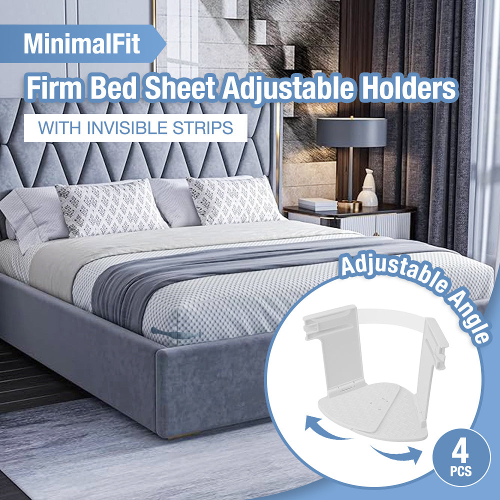 Playtrixlab® MinimalFit Firm Bed Sheet Adjustable Holders with Invisible Strips