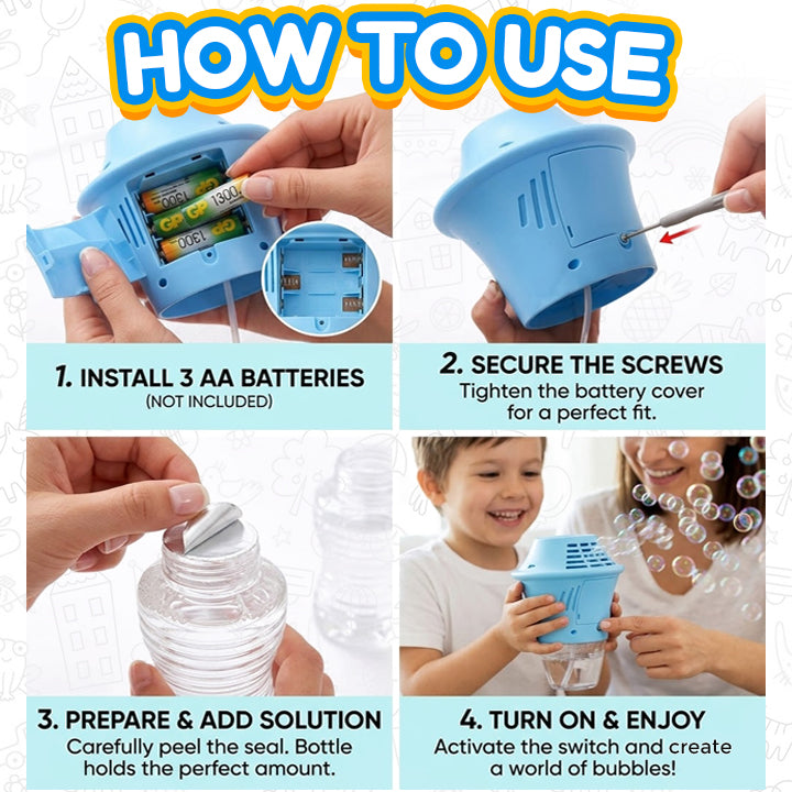 Playtrixlab® Automatic Handheld Bubble Machine for Kids