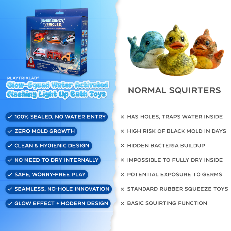 ⭐️Playtrixlab® Glow-Squad Water Activated Flashing Light Up Bath Toys