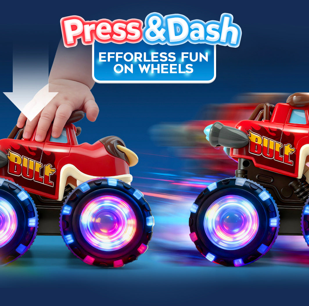 Playtrixlab® Glow-Chomp Monster Trucks: Press-and-Go Light Up Toy Cars