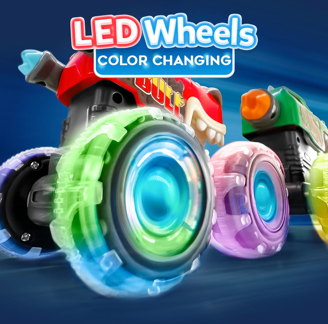 Playtrixlab® Glow-Chomp Monster Trucks: Press-and-Go Light Up Toy Cars