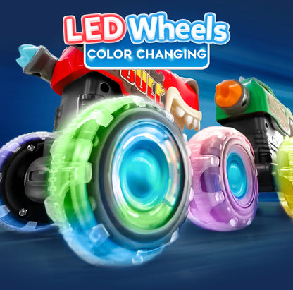 Playtrixlab® Glow-Chomp Monster Trucks: Press-and-Go Light Up Toy Cars