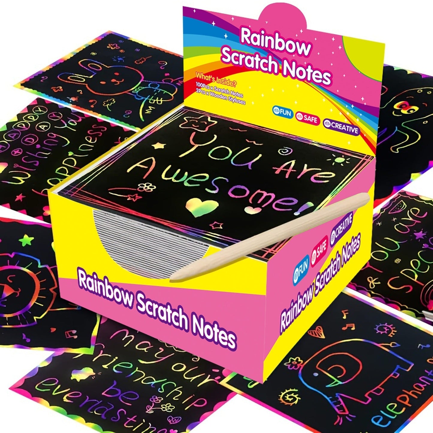 Playtrixlab® Rainbow Scratch Notes (50/100/150PCS)