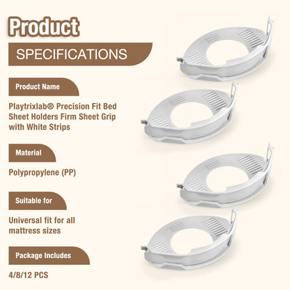 Playtrixlab® Precision Fit Bed Sheet Holders Firm Sheet Grip with White Strips