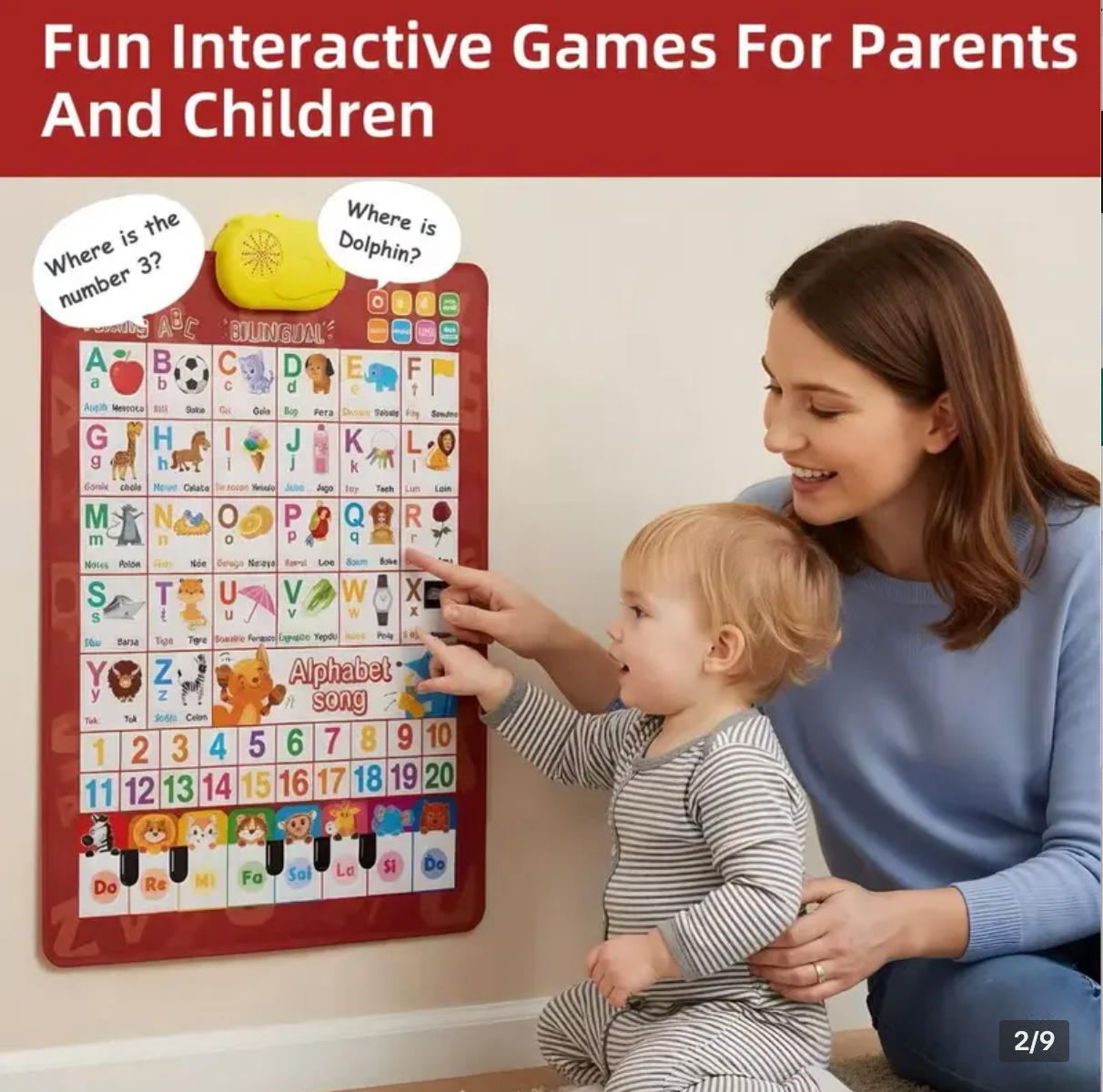 Playtrixlab® Kids' English-Spanish Alphabet Poster with Interactive Talking Alphabet & Number Chart