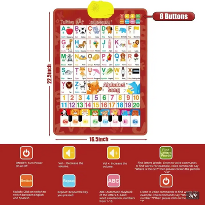 Playtrixlab® Kids' English-Spanish Alphabet Poster with Interactive Talking Alphabet & Number Chart