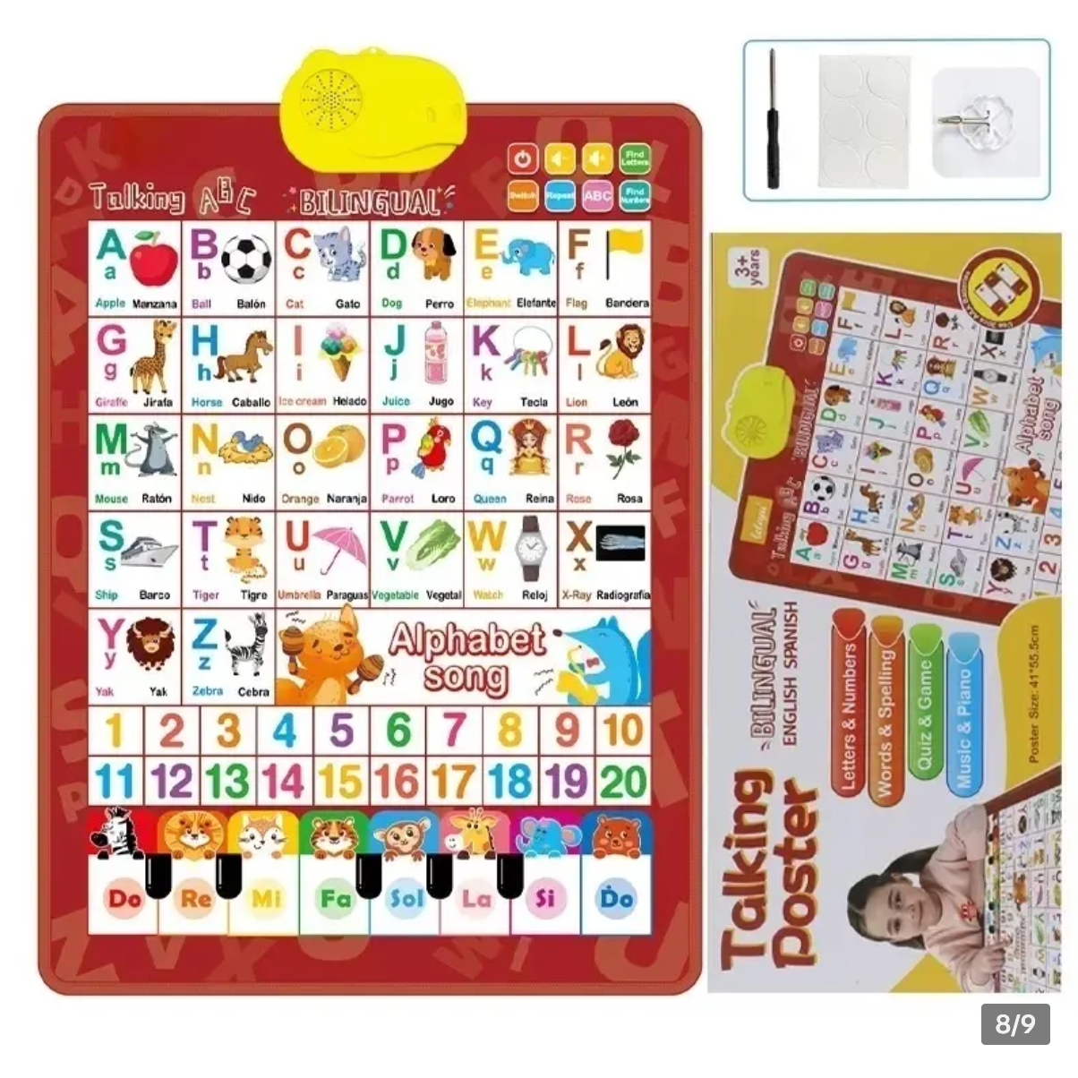 Playtrixlab® Kids' English-Spanish Alphabet Poster with Interactive Talking Alphabet & Number Chart