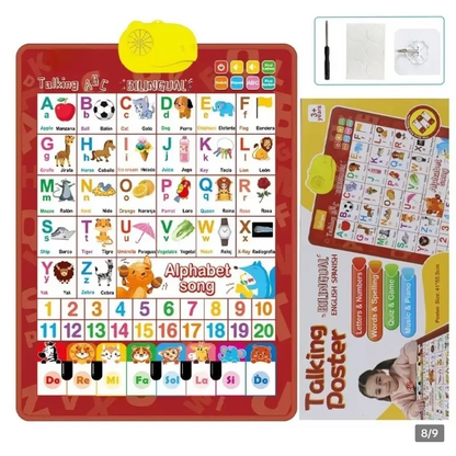 Playtrixlab® Kids' English-Spanish Alphabet Poster with Interactive Talking Alphabet & Number Chart